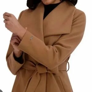 Tahari Classic Camel Wrap Belted Coat